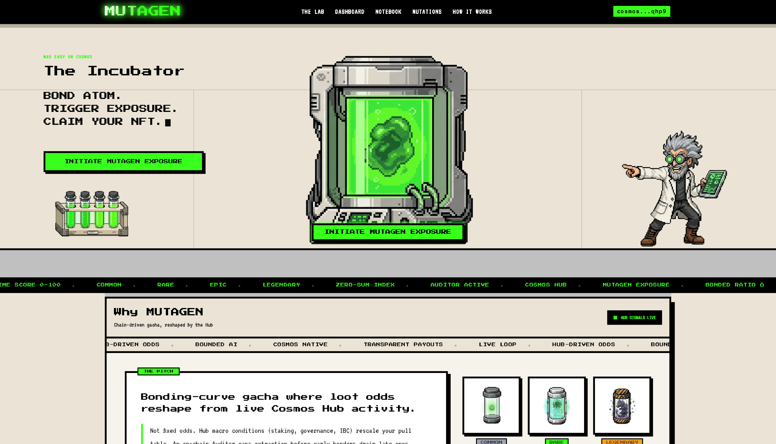 Screenshot of the MUTAGEN incubator interface